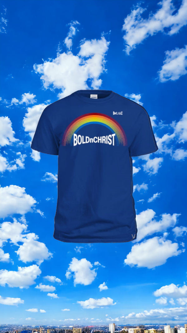 blue t-shirt with sky background